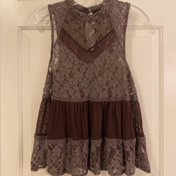 Free People Purple Lace and Swiss Dot Blouse - Picture 3 of 6